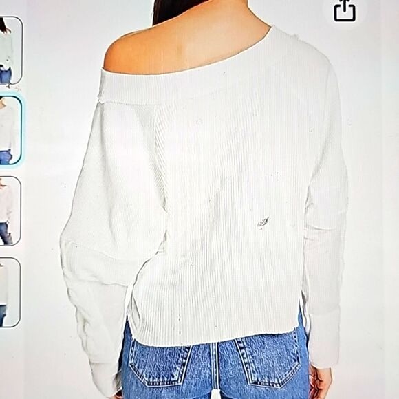 Free People Josie Off-The-Shoulder Solid Swit Thermal Top, Small Ivory - Picture 1 of 12